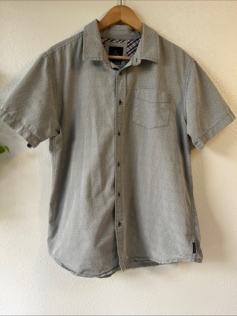 Prana Organic Cotton Blend Casual Button Down Shirt Neutral Large
